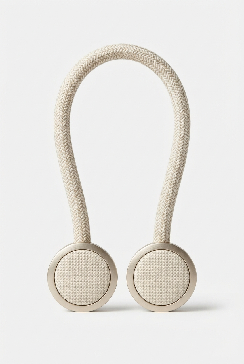 Pair of woven magnetic curtain tiebacks neatly arranged