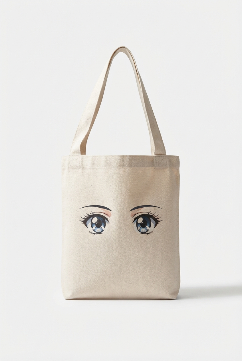 Canvas tote bag with anime eye pattern for outdoor daily use