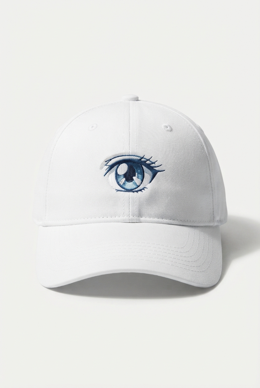 Outdoor baseball cap with embroidered anime eye graphic