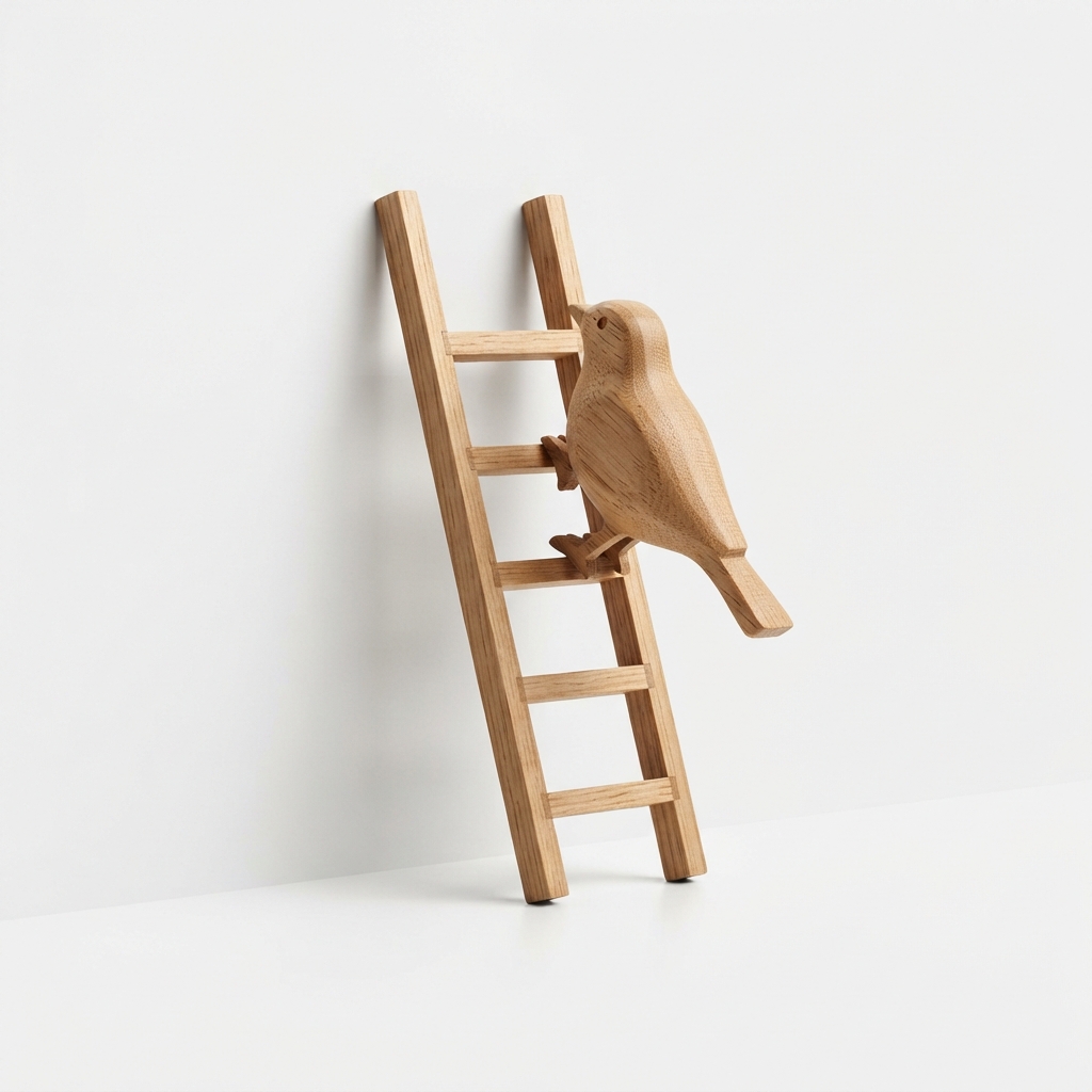 Minimalist bird climbing ladder with outdoor-ready hooks